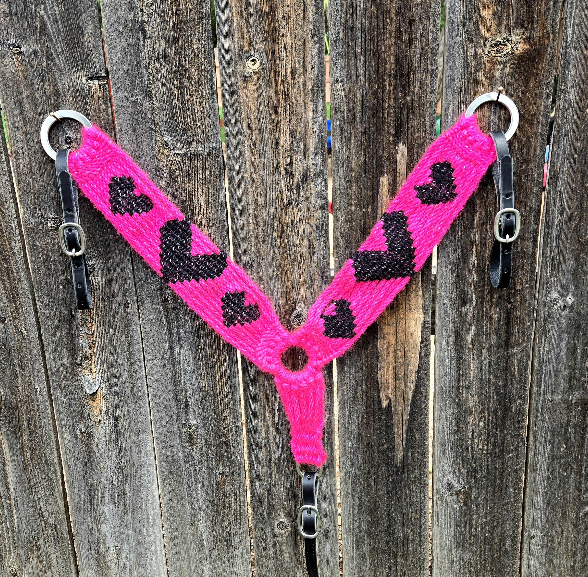 Handmade Mohair Breast Collar, Pink & Black Heart Design