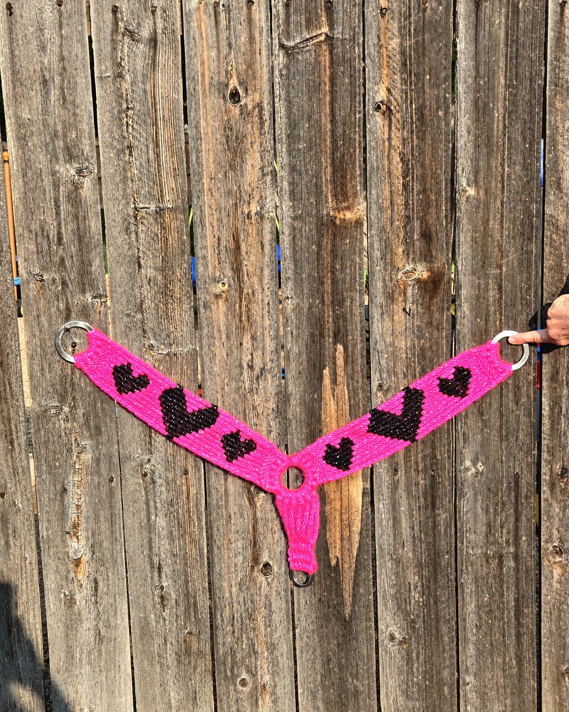 Handmade Mohair Breast Collar, Pink & Black Heart Design
