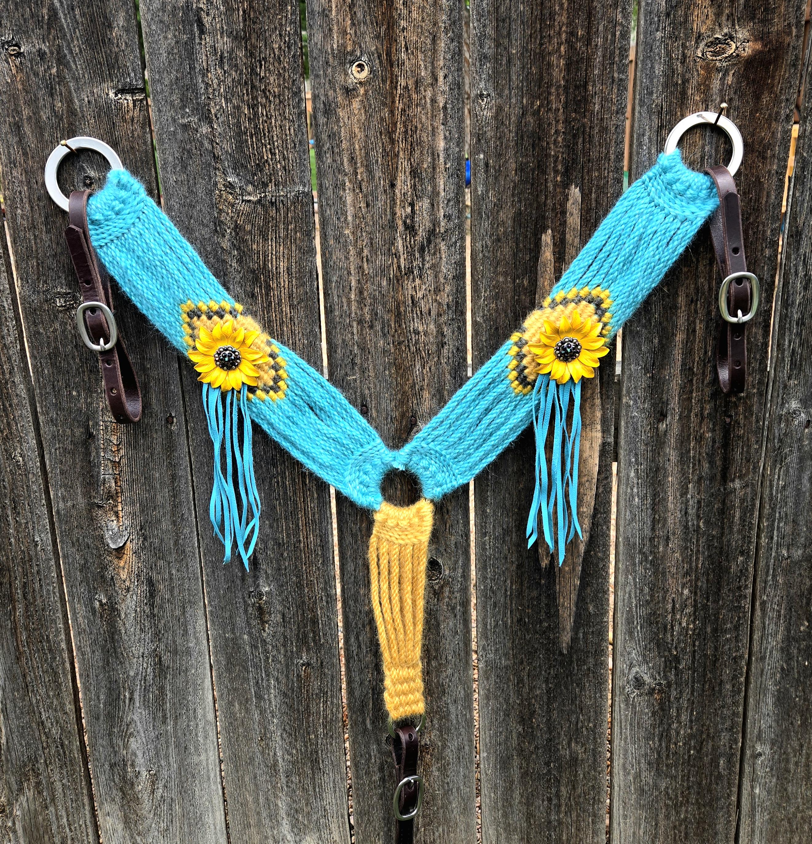 Handmade Mohair Breast Collar, Leather Flower Conchos