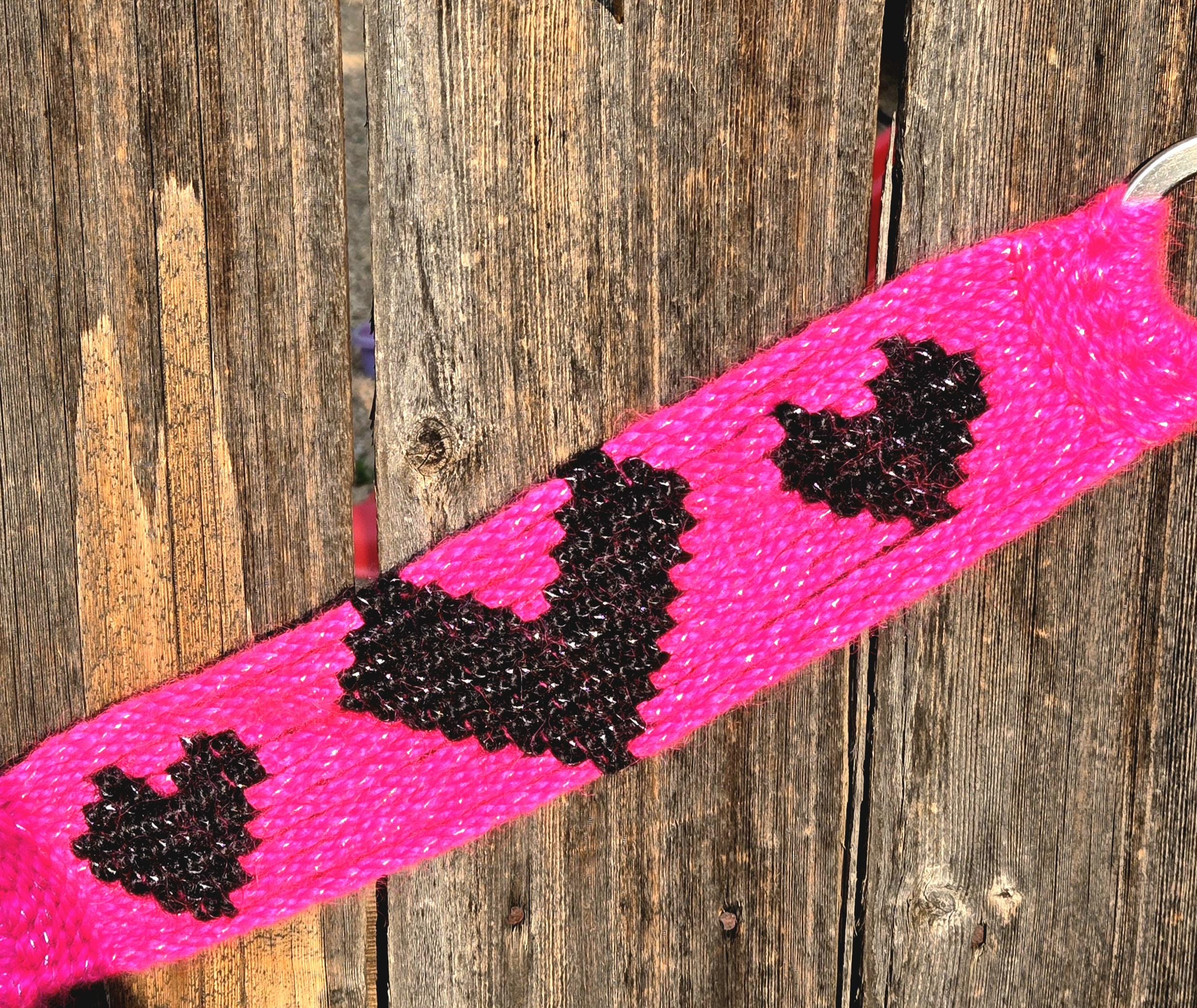 Handmade Mohair Breast Collar, Pink & Black Heart Design