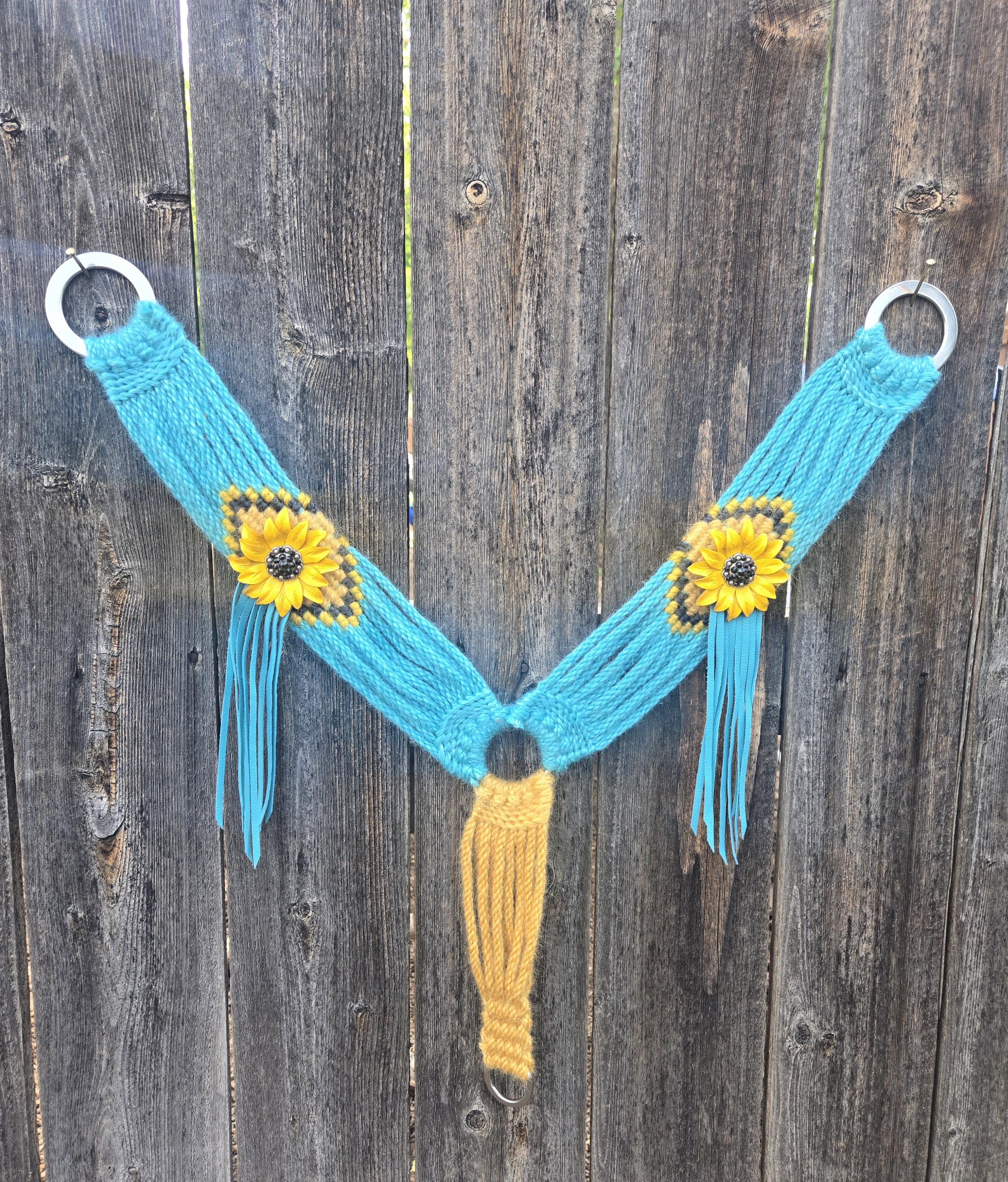 Handmade Mohair Breast Collar, Leather Flower Conchos