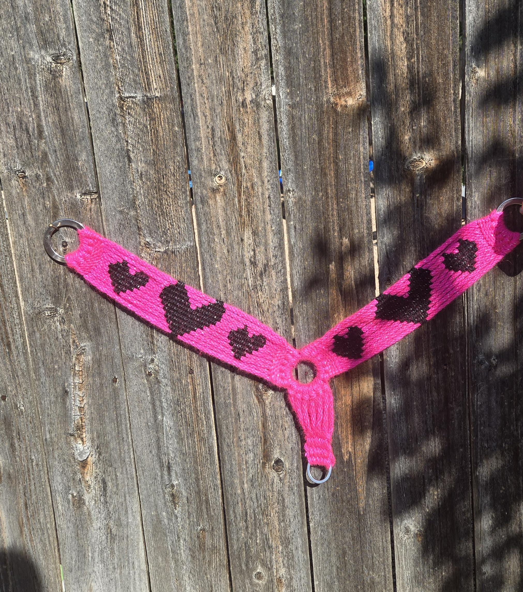 Handmade Mohair Breast Collar, Pink & Black Heart Design
