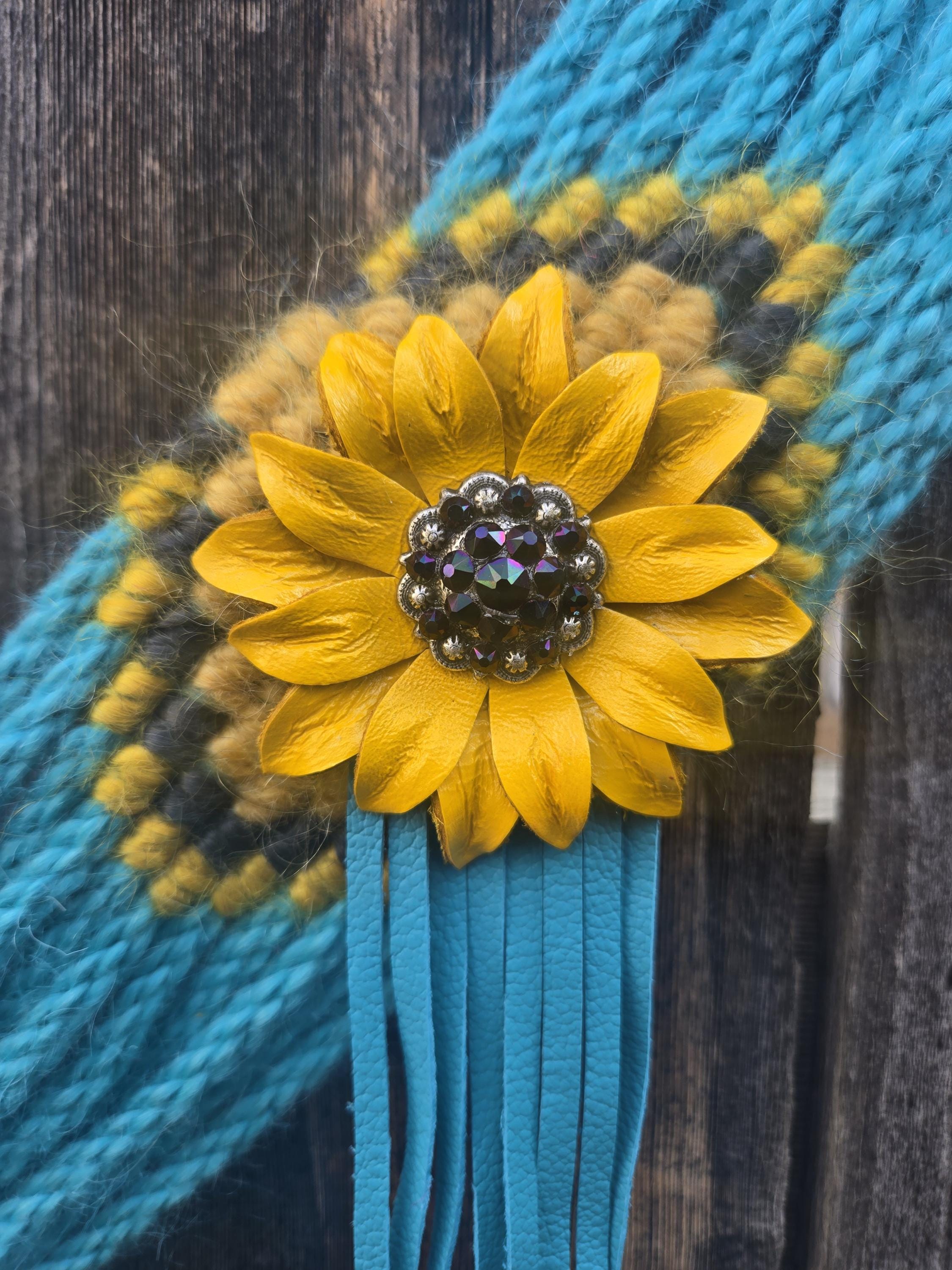 Handmade Mohair Breast Collar, Leather Flower Conchos