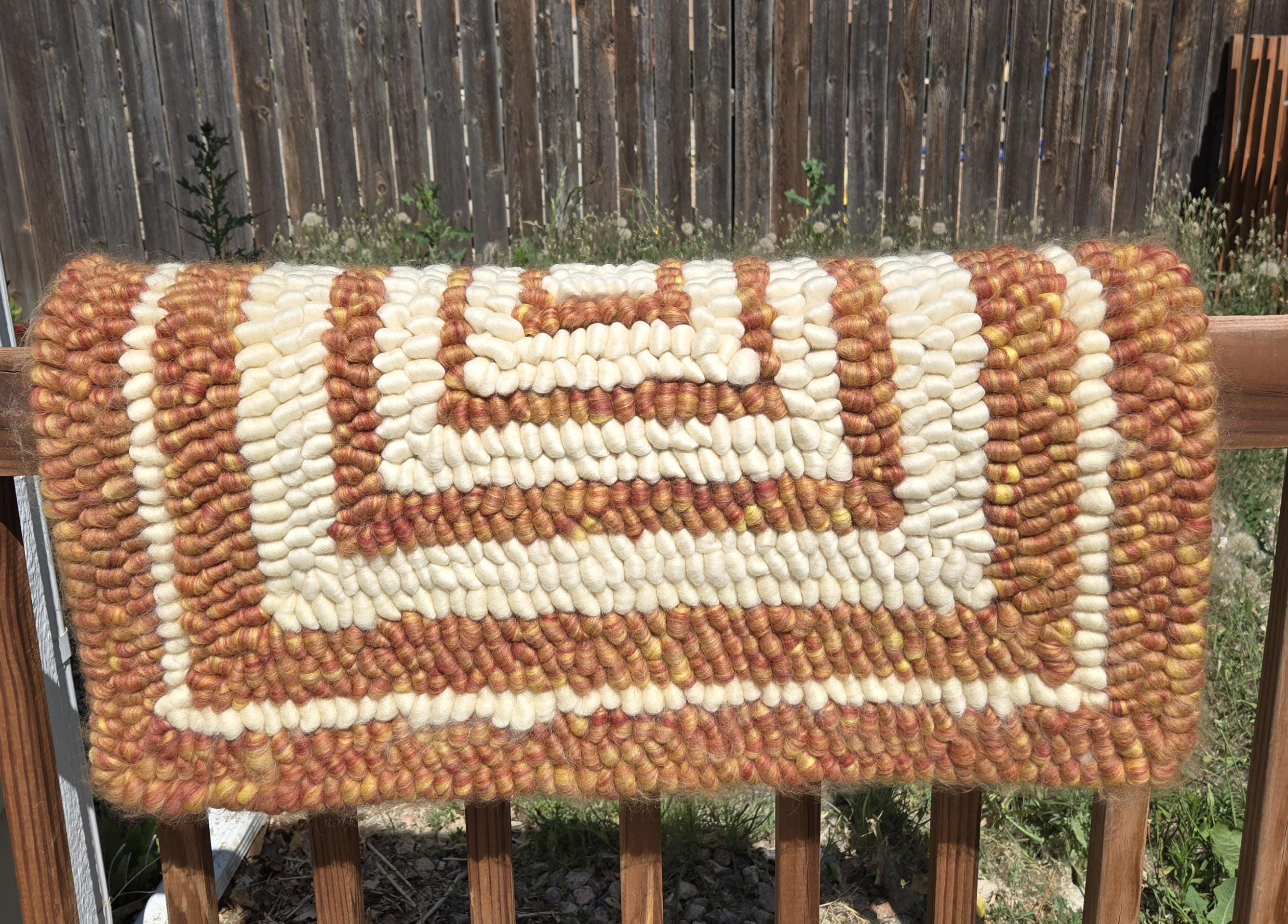 Orange and White Pulled Wool Pad, 29" x 29", Merino Wool