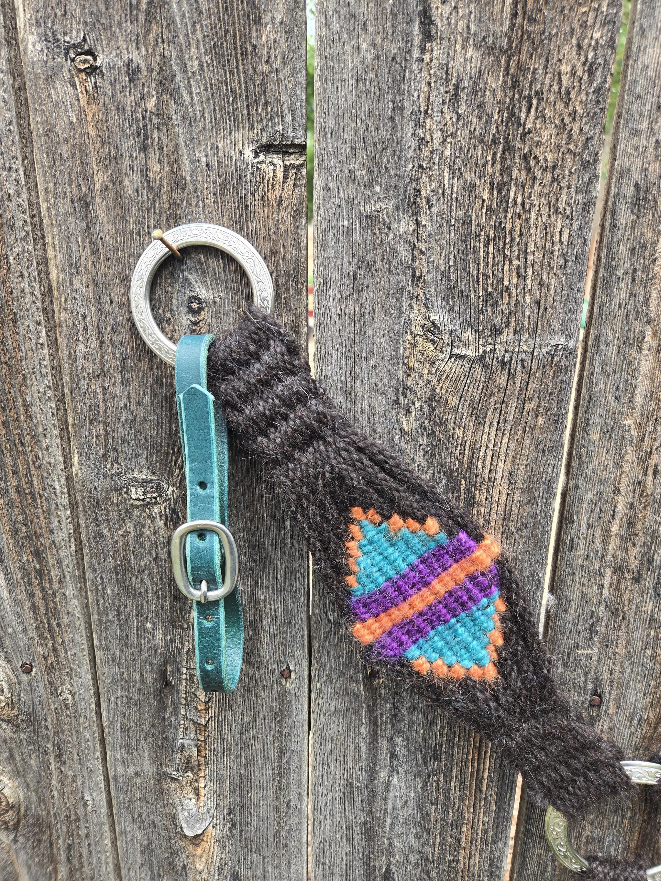 Handmade Mohair Breast Collar with Teal Leather Tugs