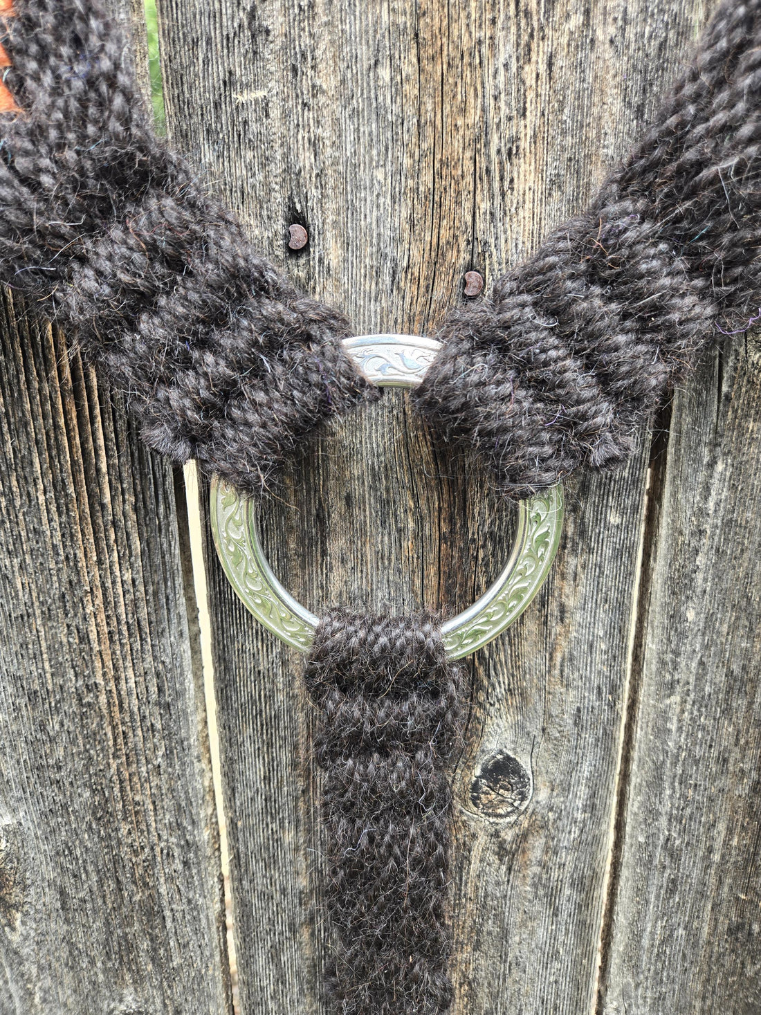 Handmade Mohair Breast Collar with Teal Leather Tugs