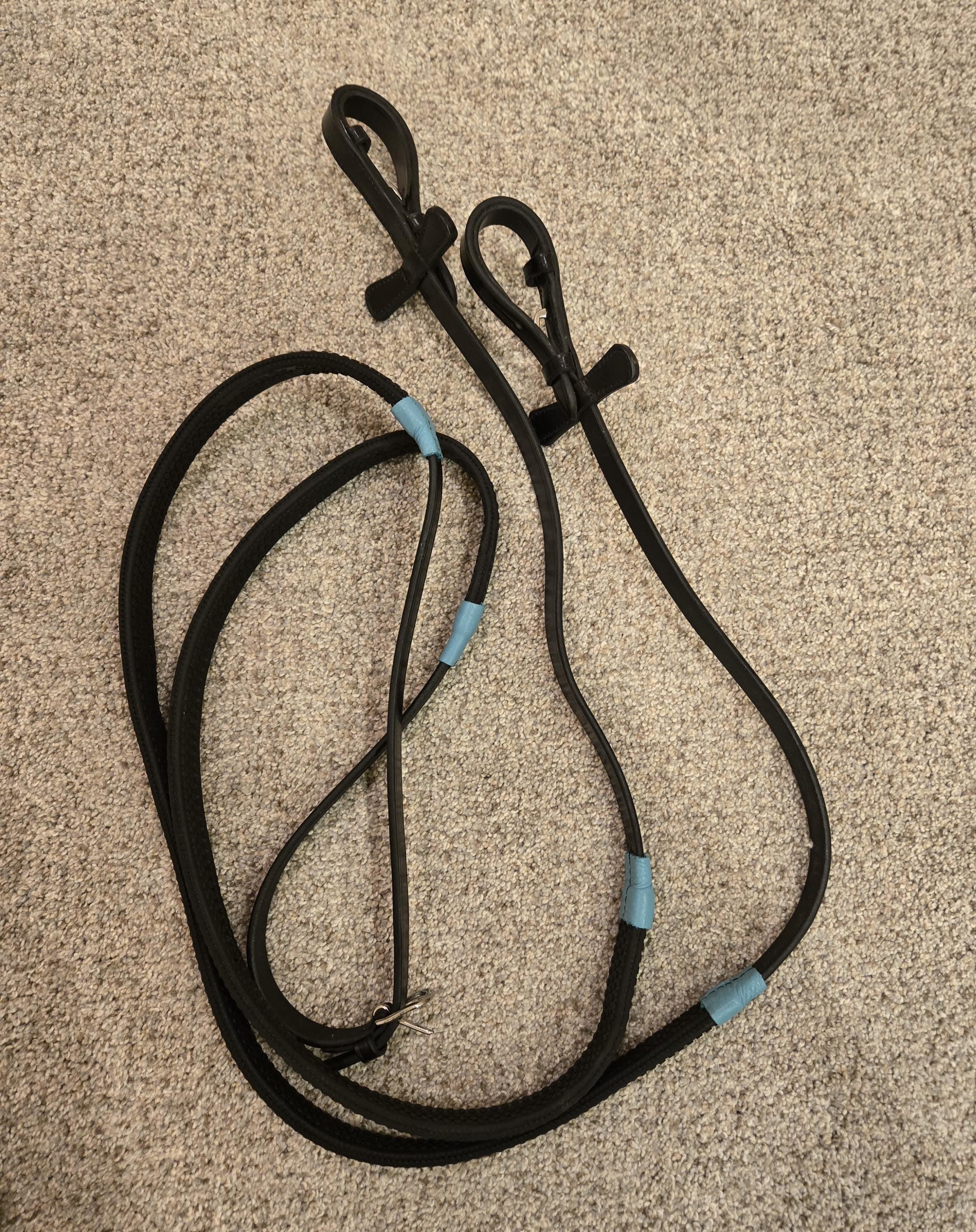 Bling Browband Dressage Bridle with Turquoise Leather Padding, Full Horse Size, with matching rubber reins