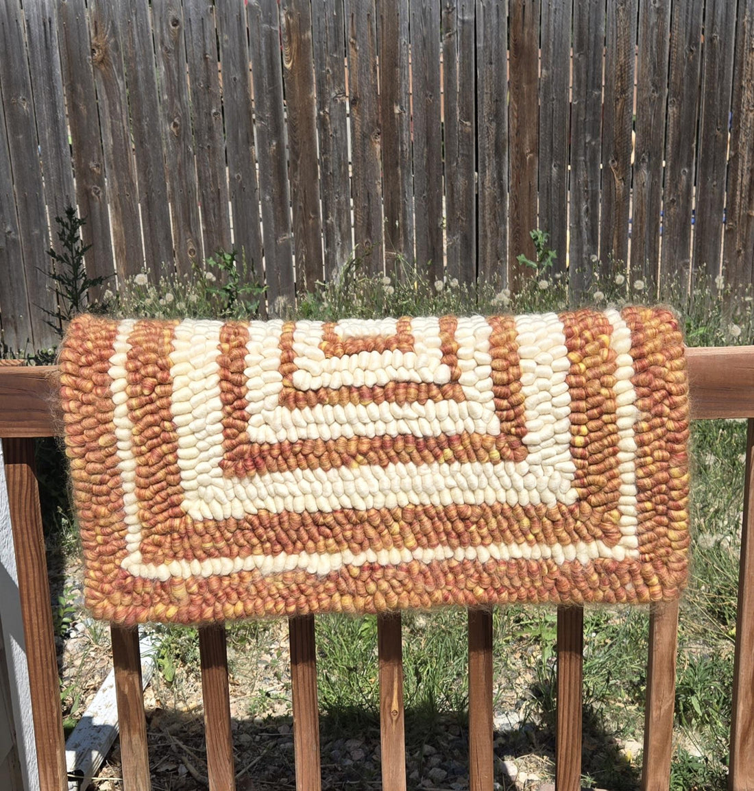 Orange and White Pulled Wool Pad, 29" x 29", Merino Wool