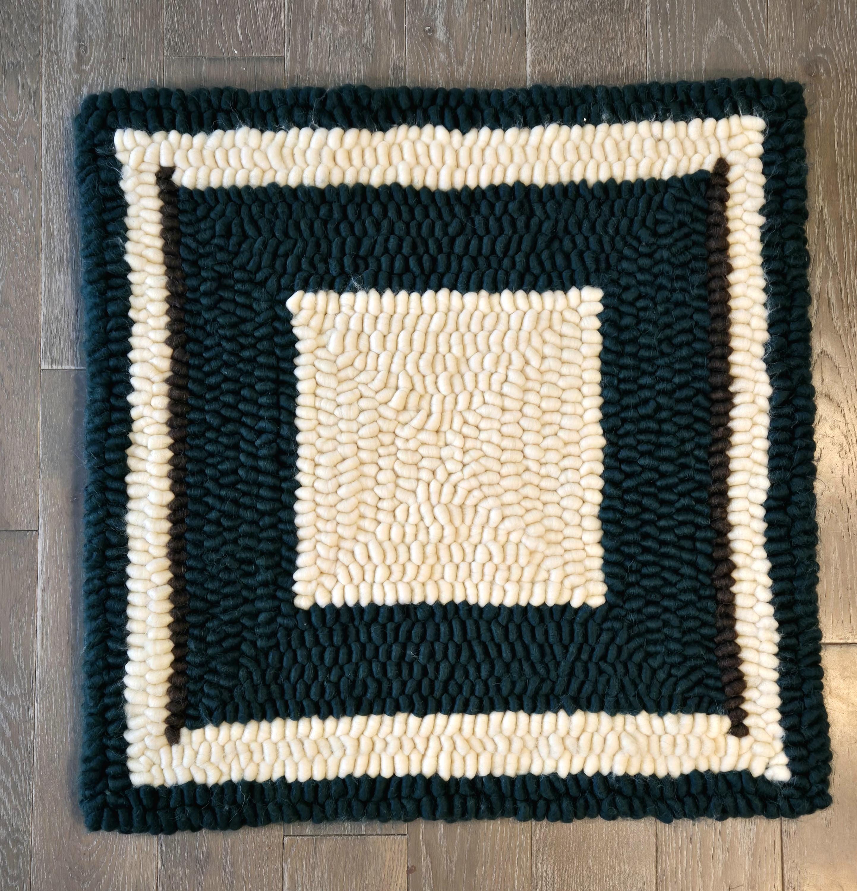 Forest Green, White, and Brown Pulled Wool Saddle, 30" x 30", Cheviot Wool