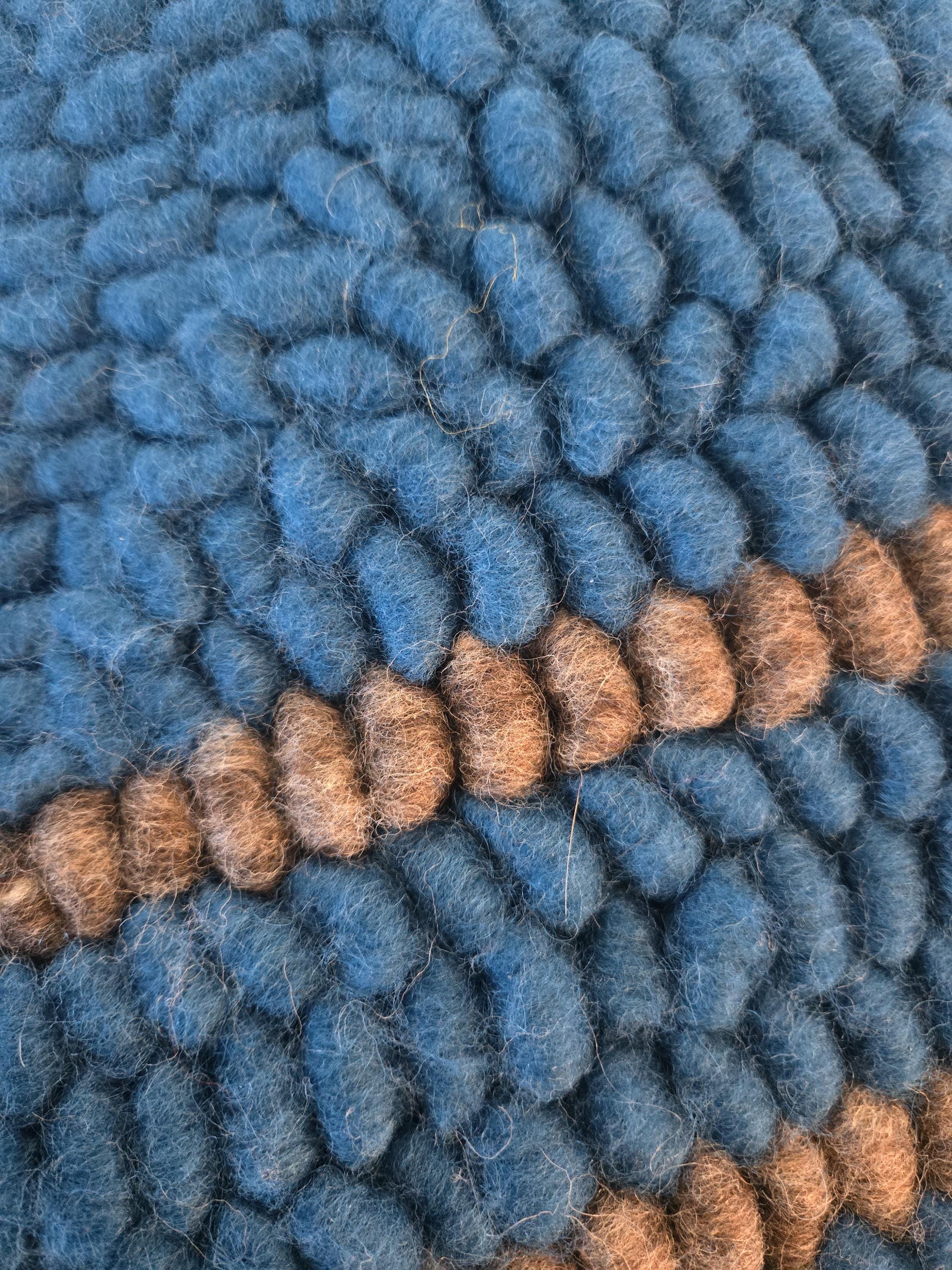 Blue and Grey Pulled Wool Saddle Pad, 30" x 30", Corriedale Wool