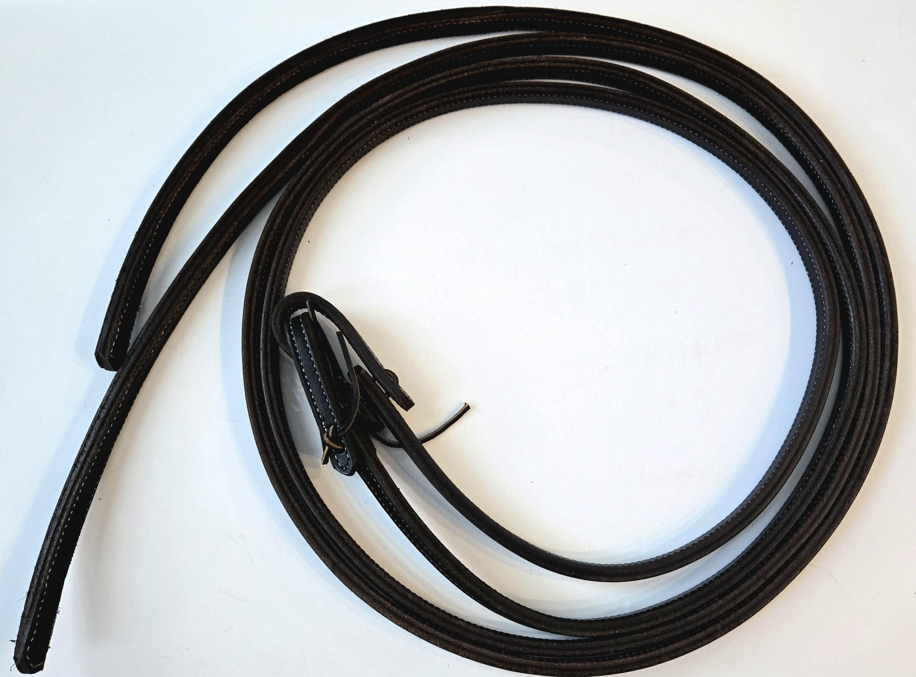 Split reins, dark oil, stitched with weighted ends, 8ft, 5/8"