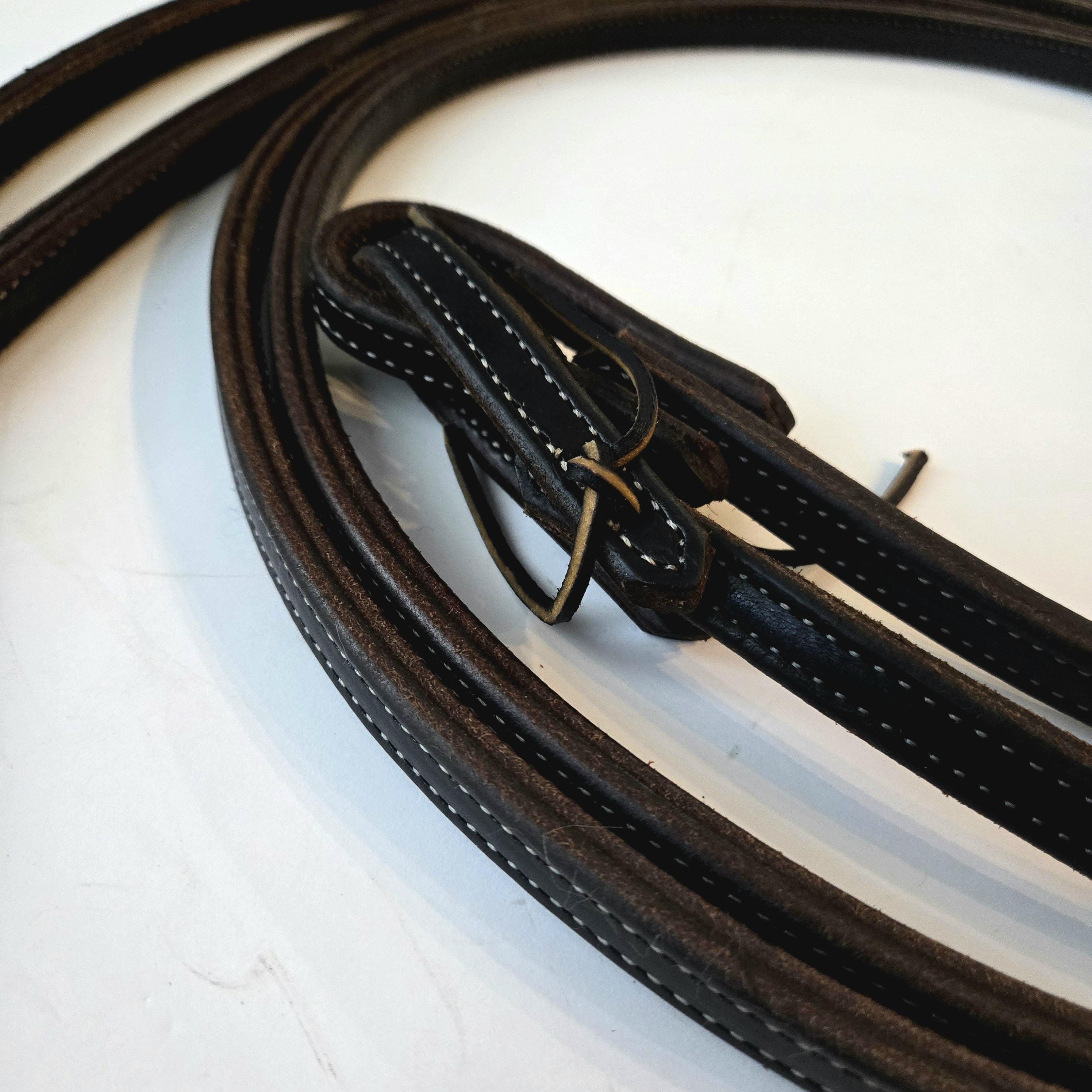 Split reins, dark oil, stitched with weighted ends, 8ft, 5/8"