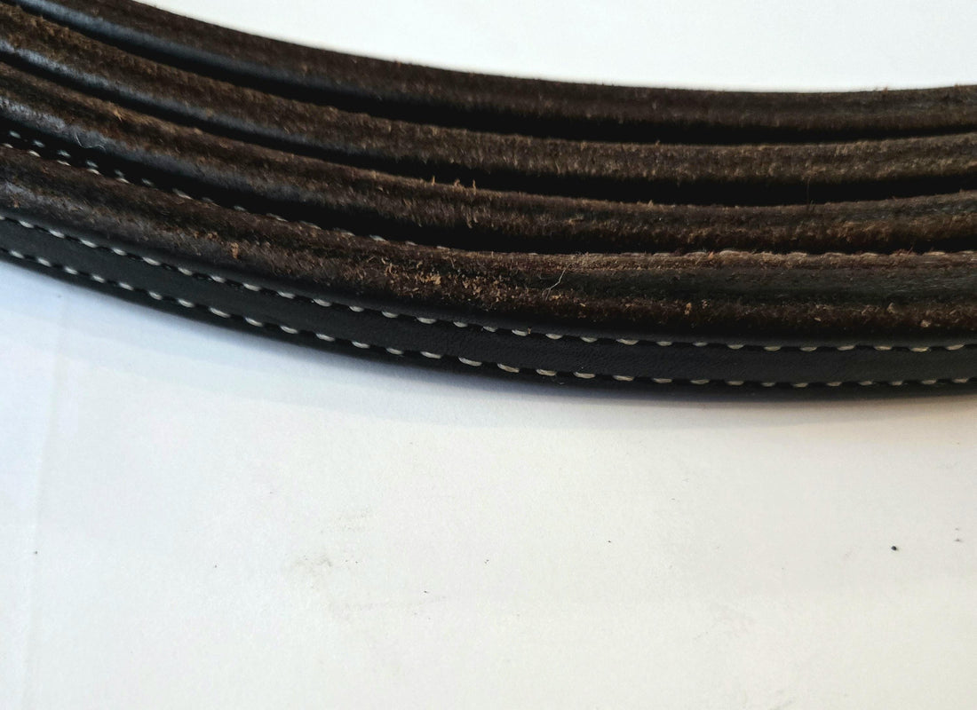 Split reins, dark oil, stitched with weighted ends, 8ft, 5/8"