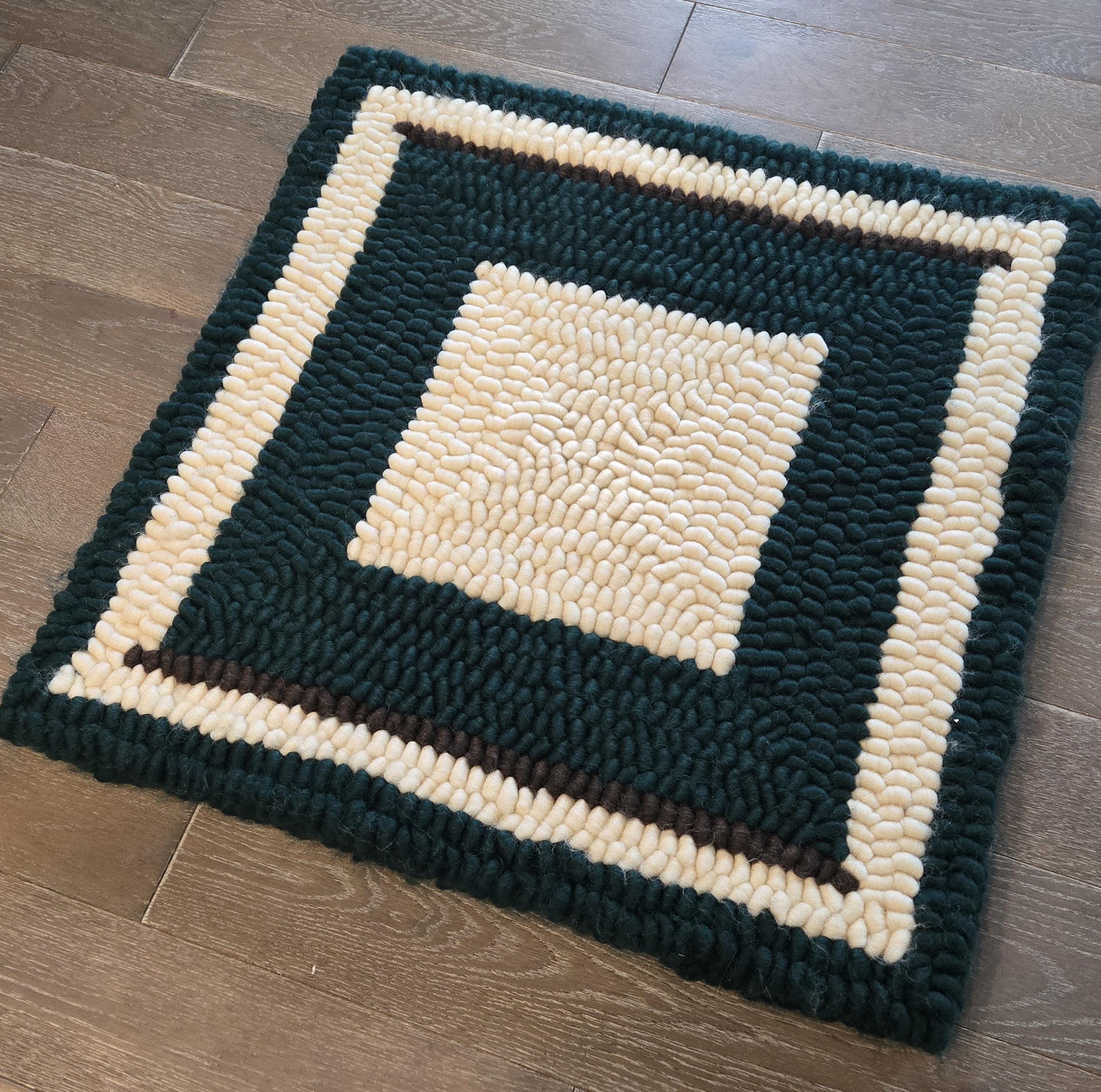 Forest Green, White, and Brown Pulled Wool Saddle, 30" x 30", Cheviot Wool