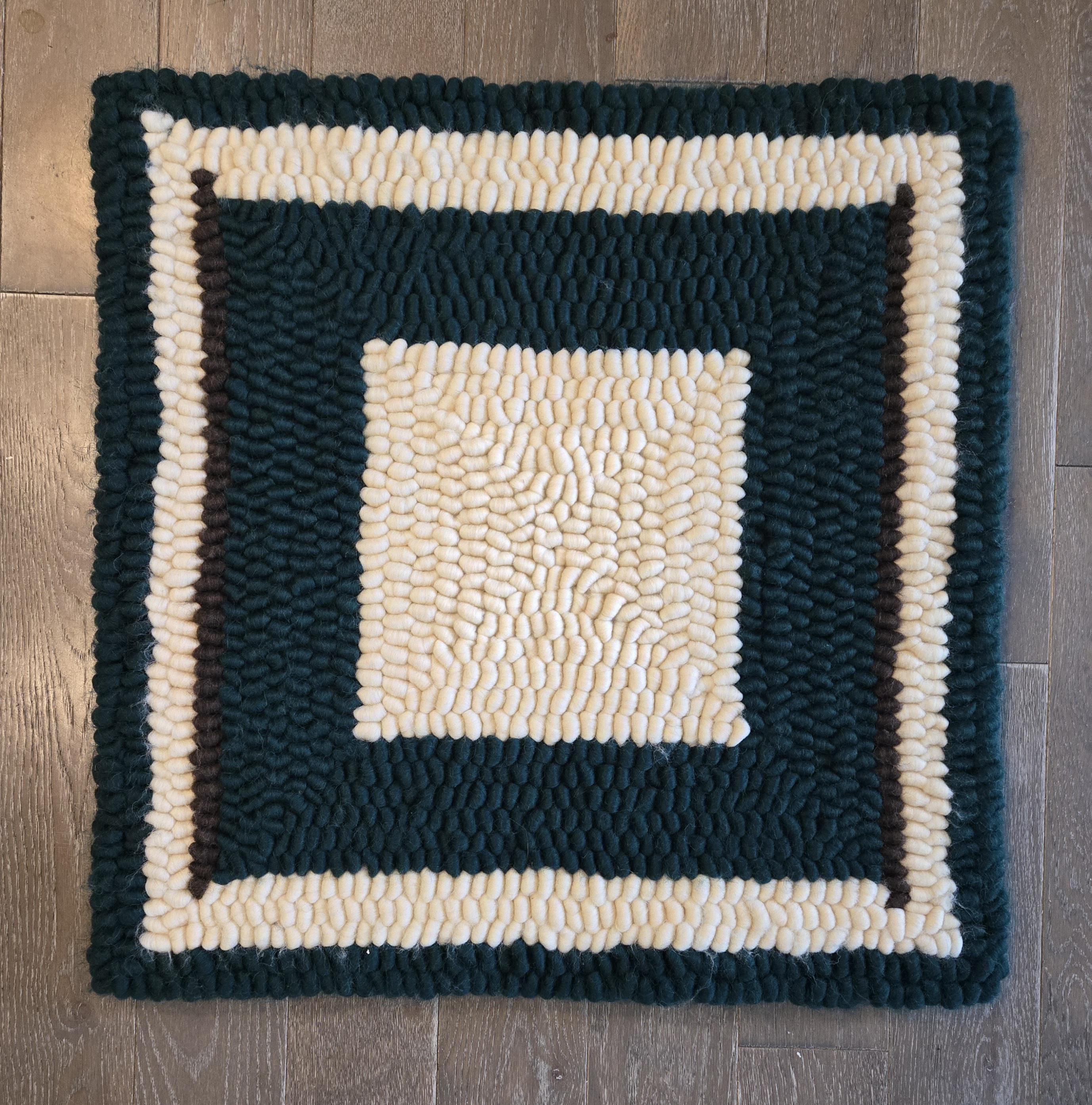 Forest Green, White, and Brown Pulled Wool Saddle, 30" x 30", Cheviot Wool