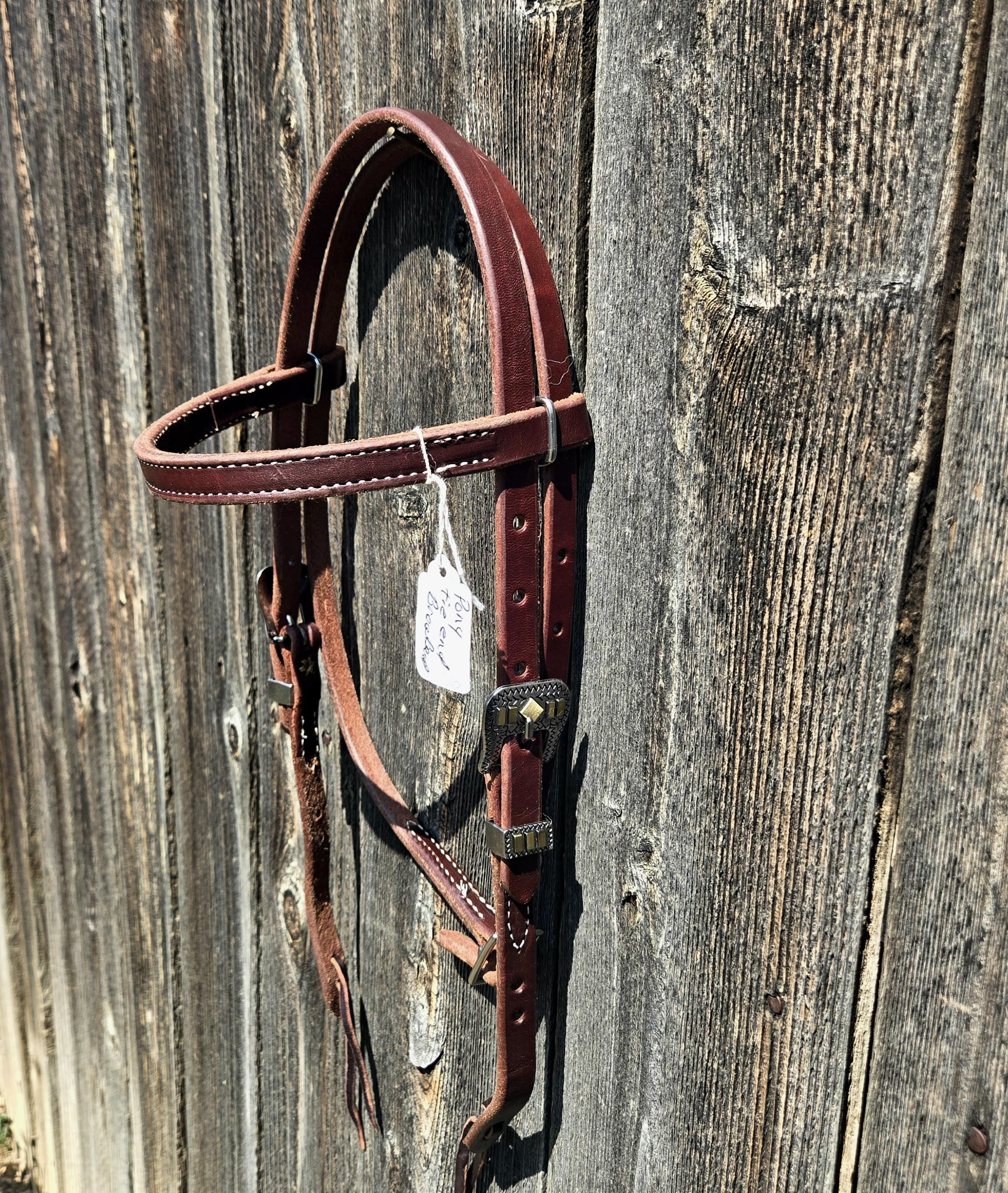 Pony size browband headstall, butter soft leather, fancy buckles