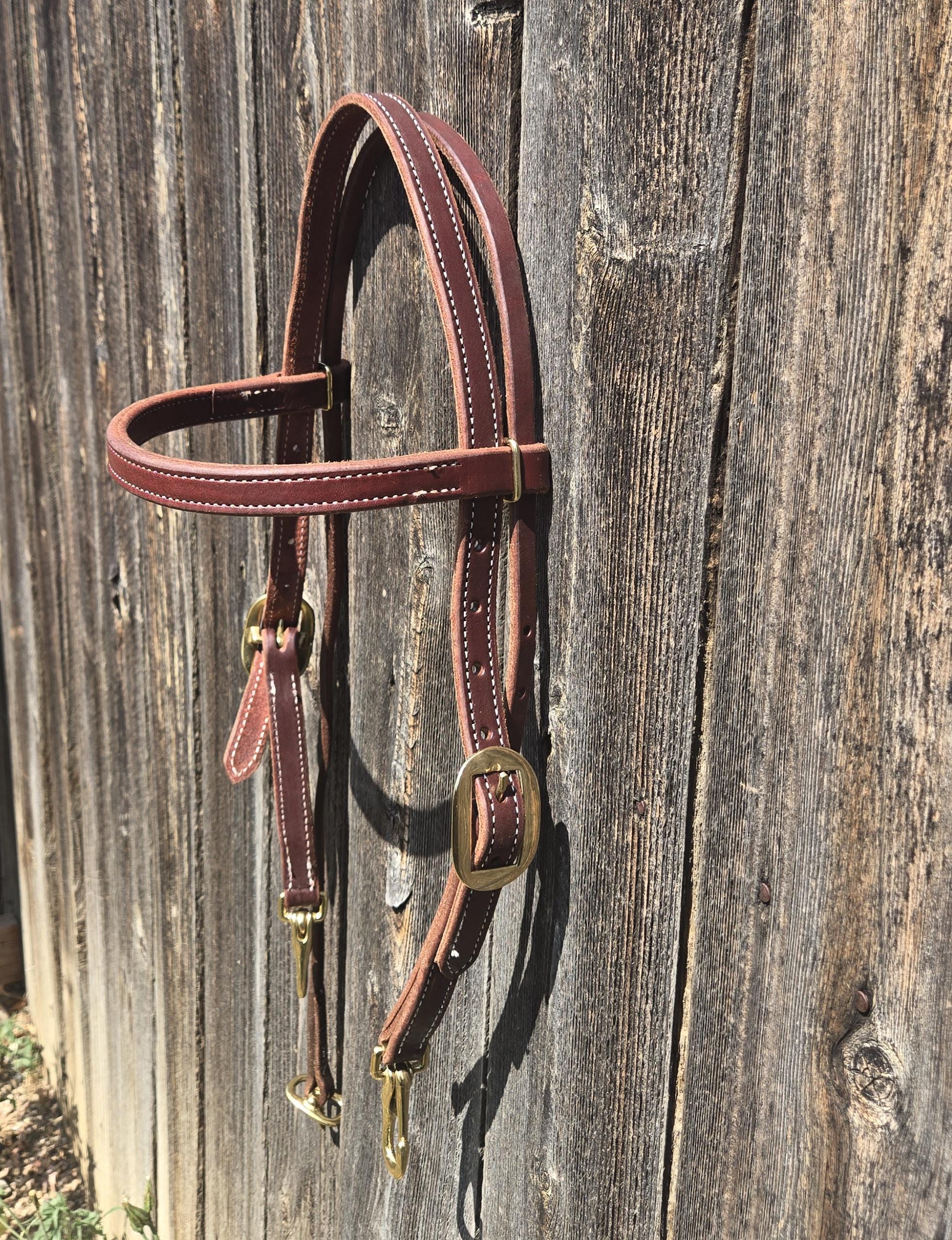 Browband headstall with quick change snap ends, butter soft leather, stainless steel hardware, standard horse size