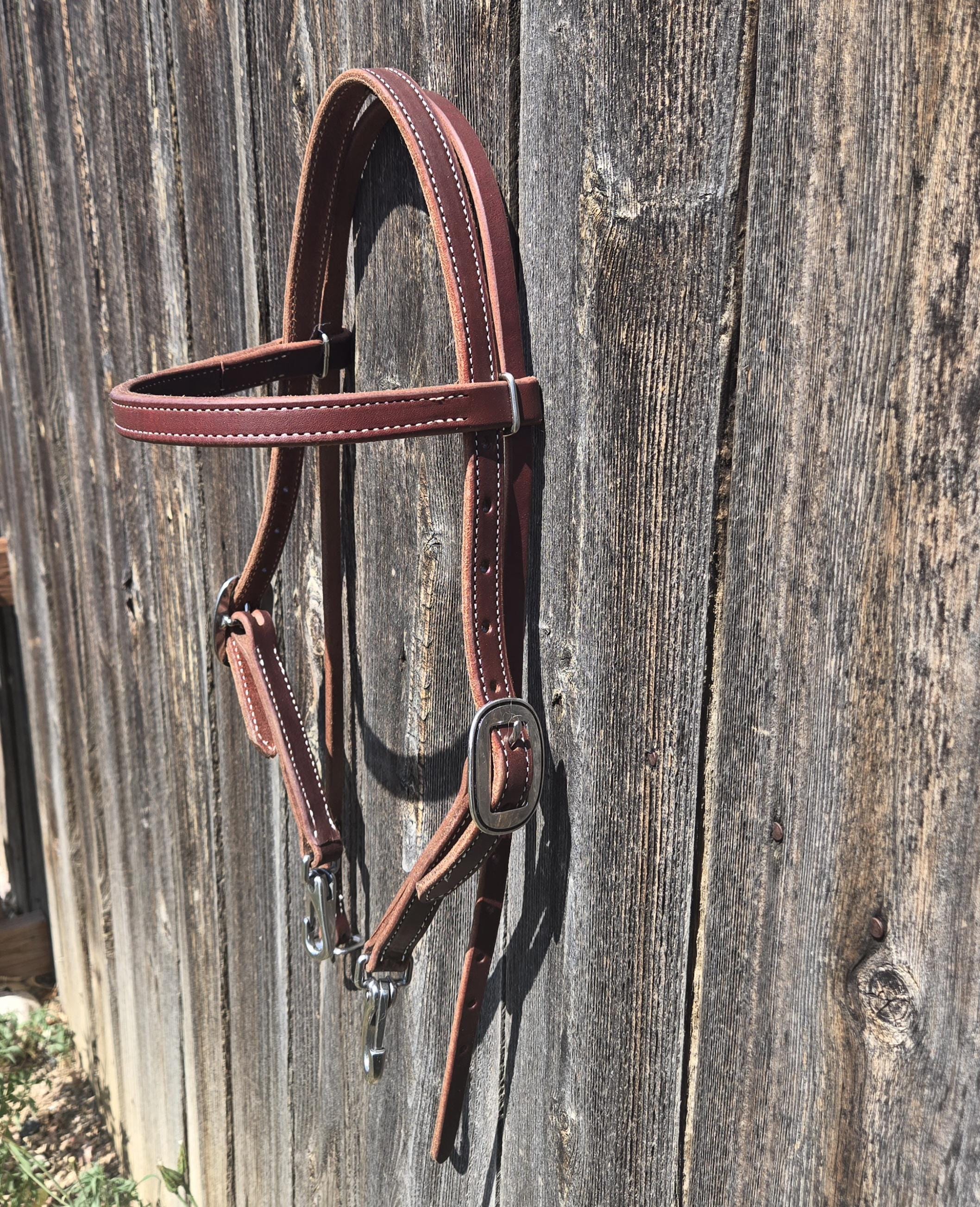 Browband headstall with quick change snap ends, butter soft leather, stainless steel hardware, standard horse size