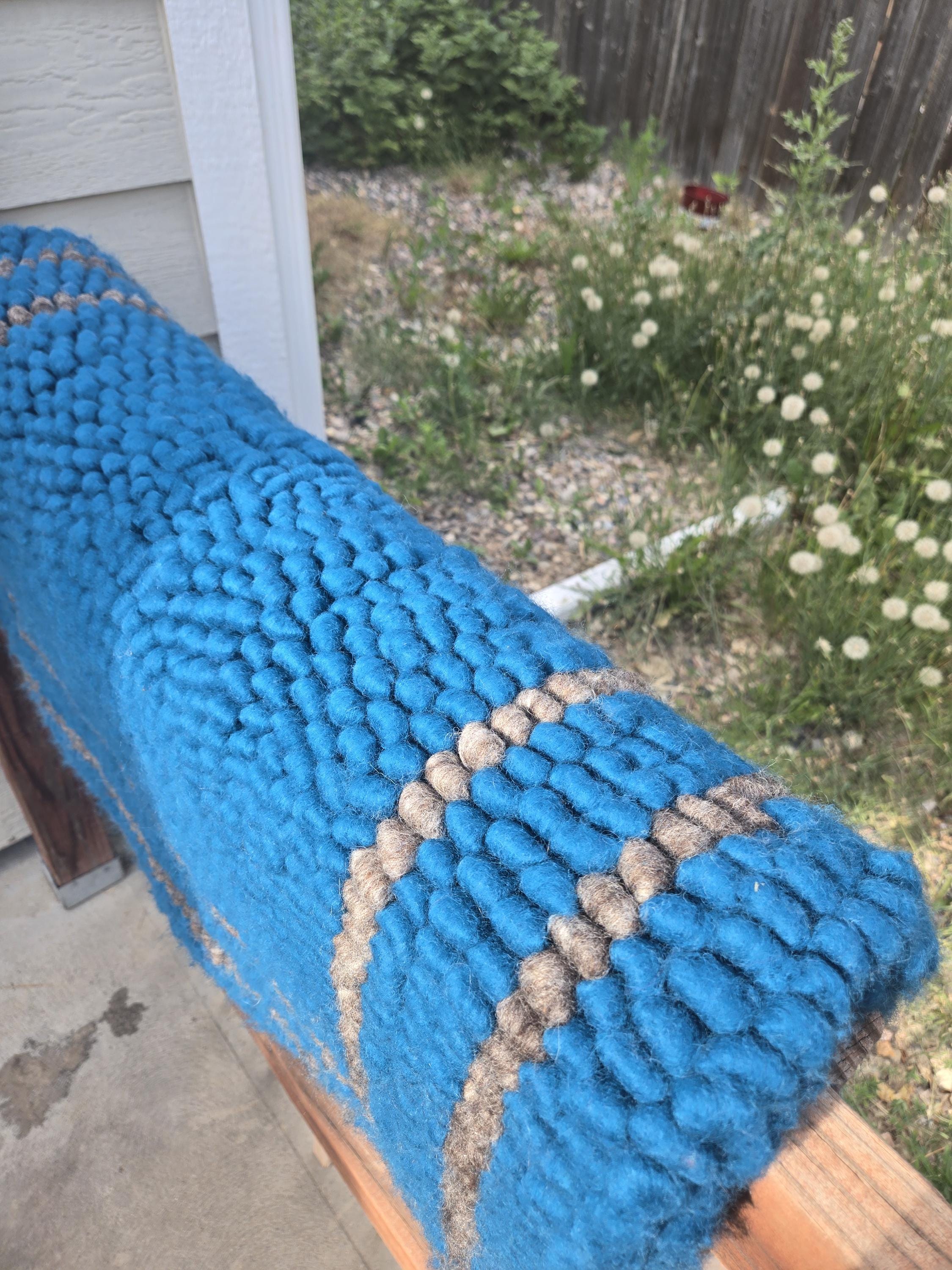 Blue and Grey Pulled Wool Saddle Pad, 30" x 30", Corriedale Wool