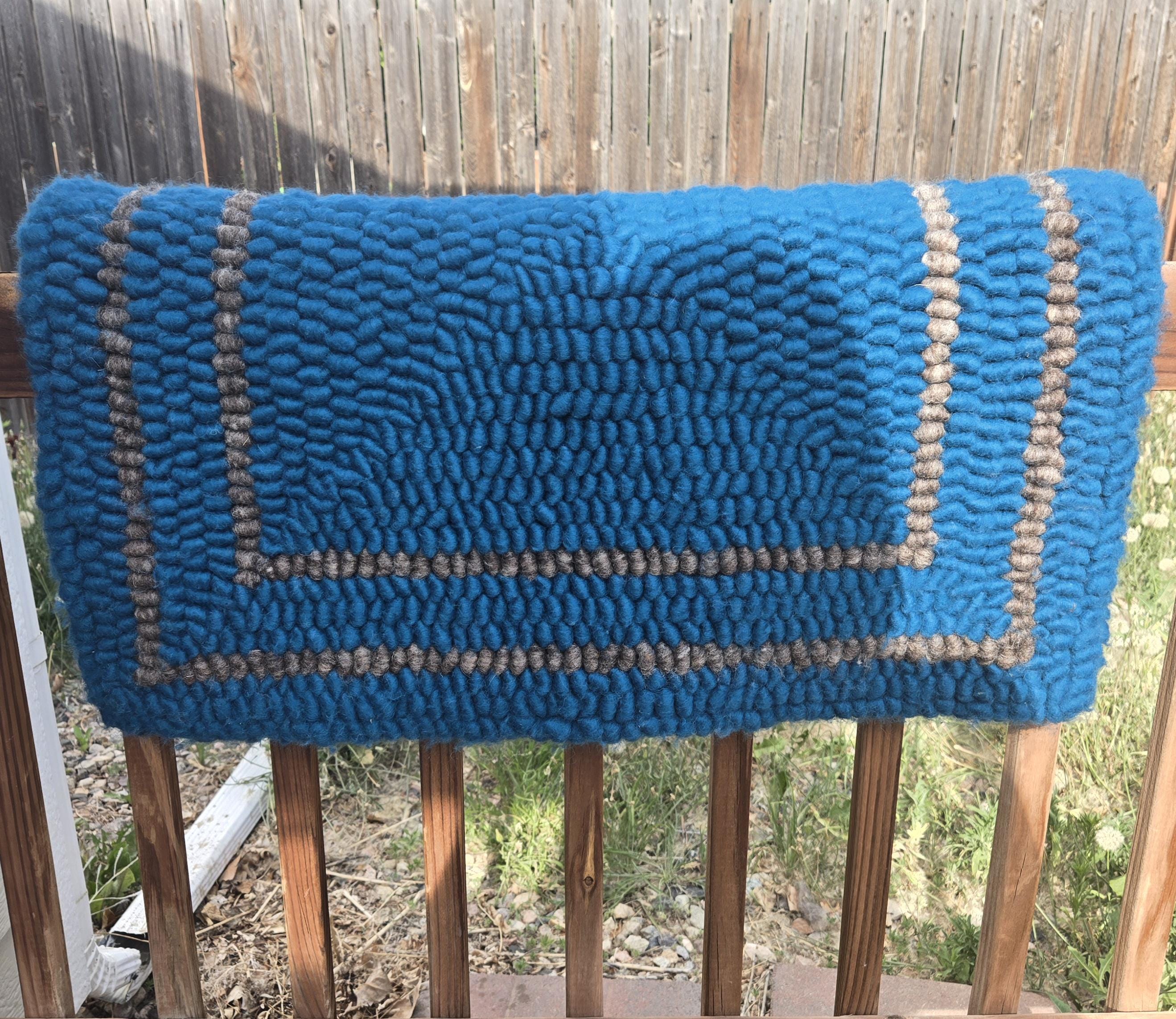 Blue and Grey Pulled Wool Saddle Pad, 30" x 30", Corriedale Wool