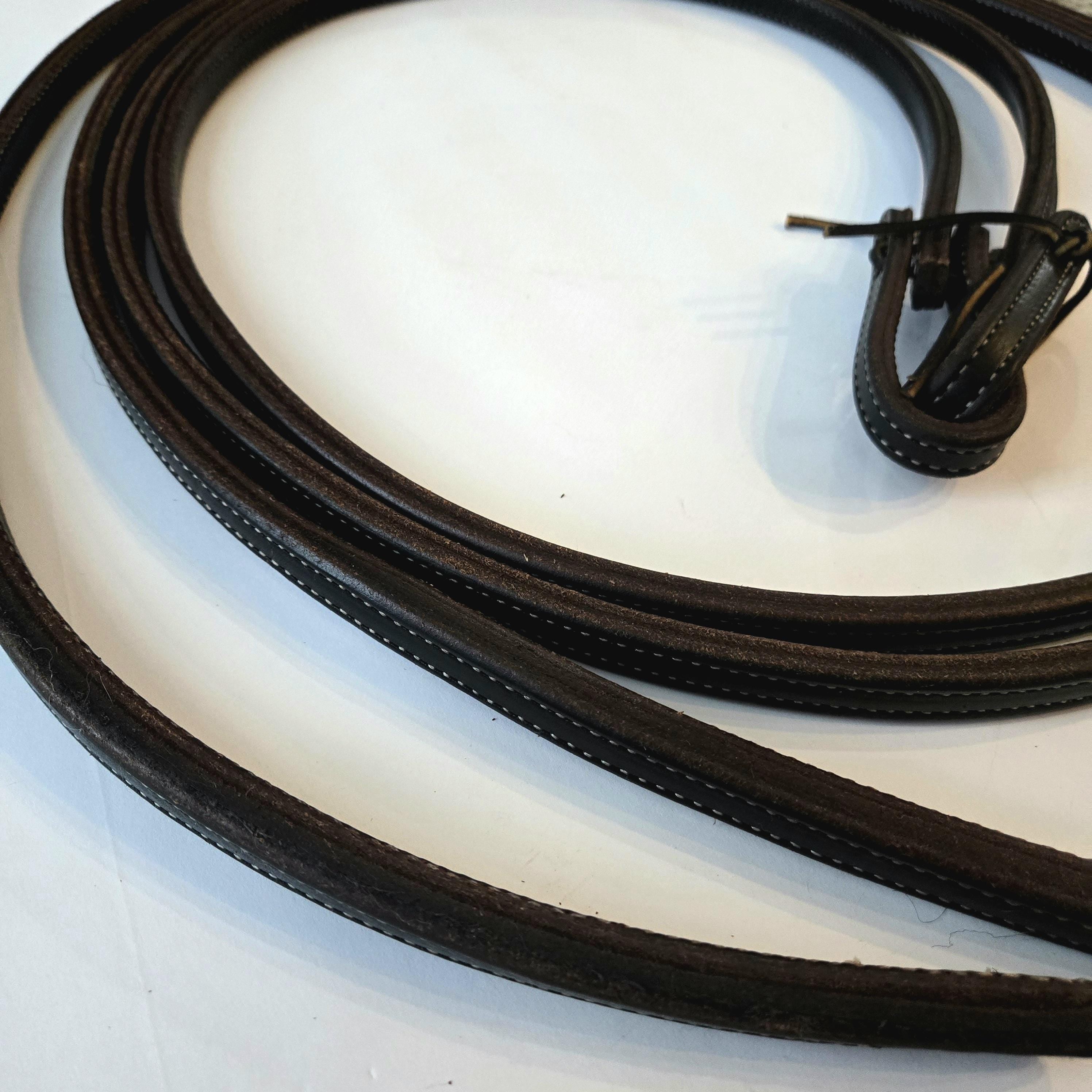 Split reins, dark oil, stitched with weighted ends, 8ft, 5/8"