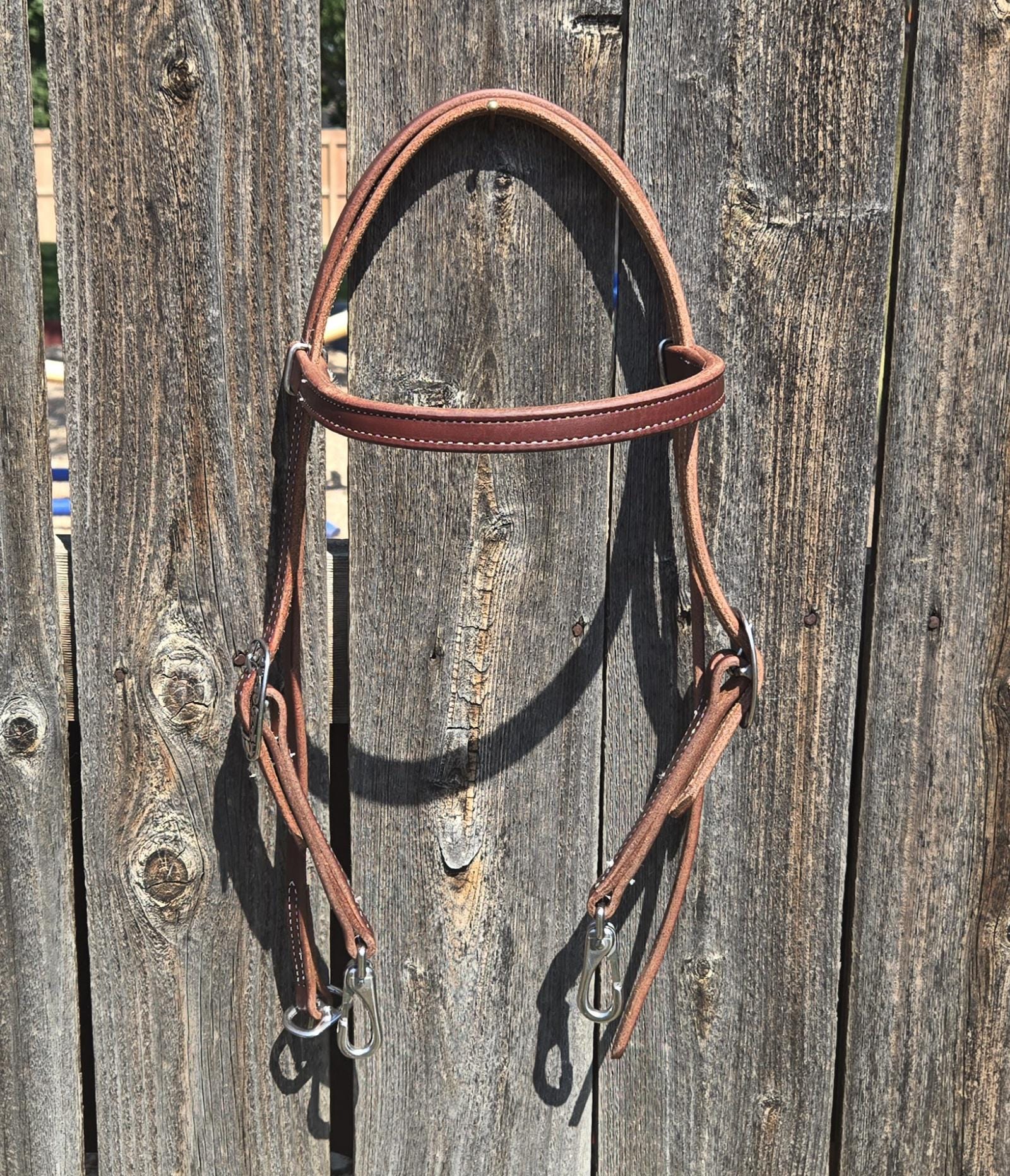Browband headstall with quick change snap ends, butter soft leather, stainless steel hardware, standard horse size