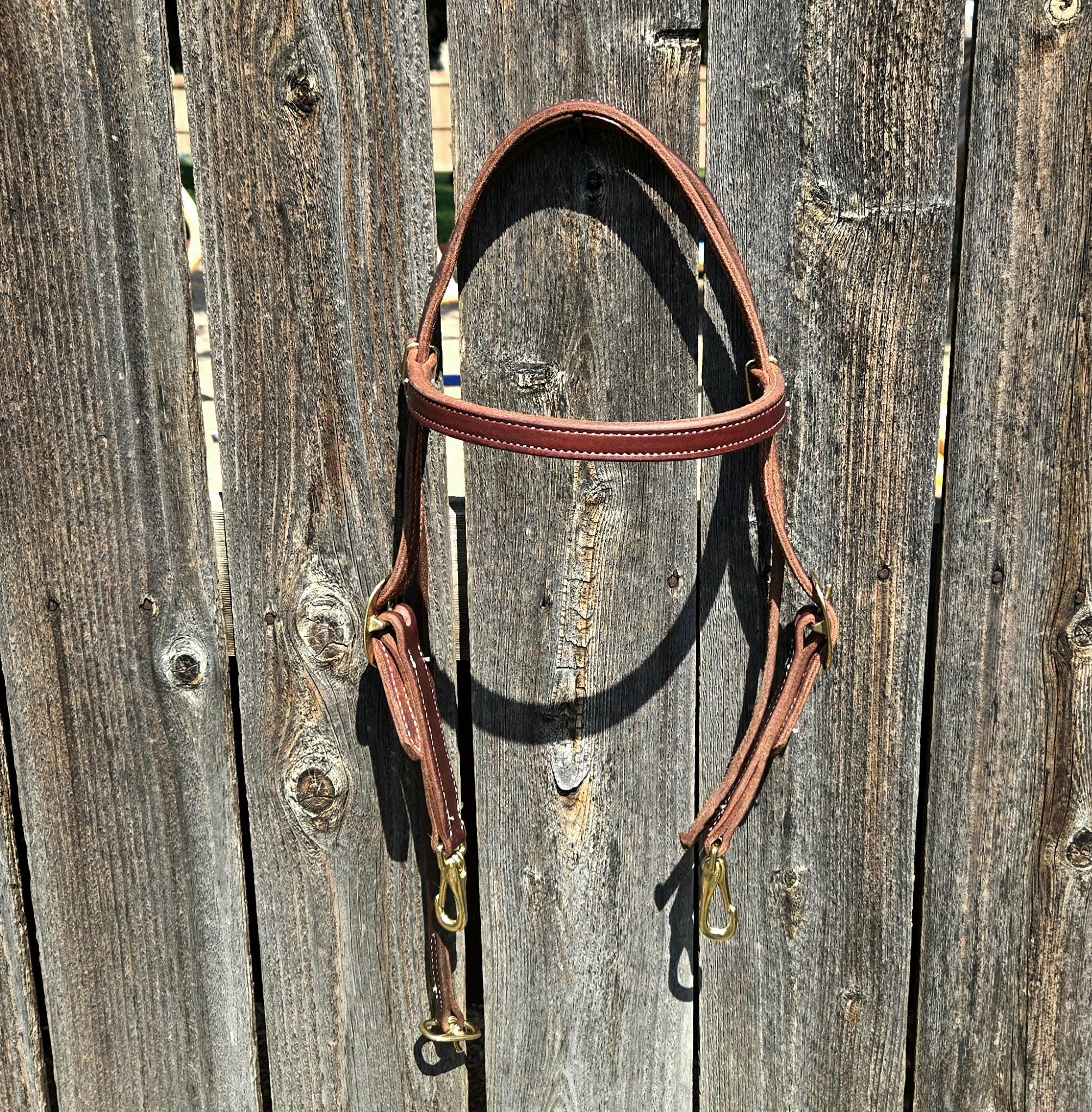 Browband headstall with quick change snap ends, butter soft leather, stainless steel hardware, standard horse size
