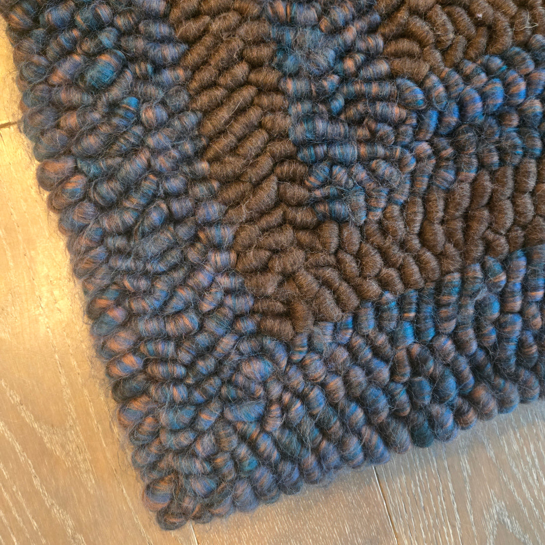 Pulled Wool Saddle Pad, 32" x 30", Peacock Blue Faced Leicester Wool and Brown Corriedale Wool