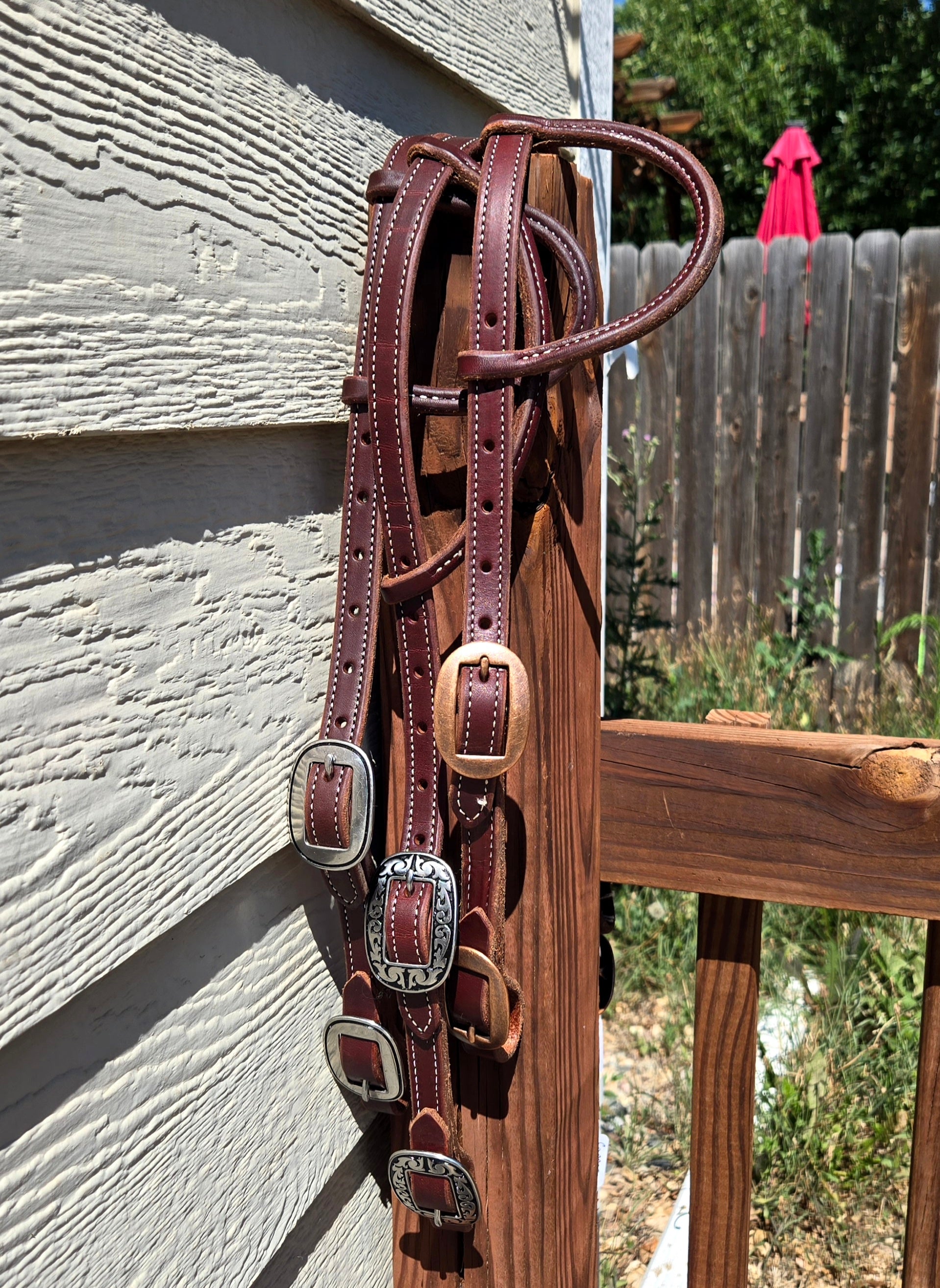 One ear headstalls with buckle at bit end, standard horse size