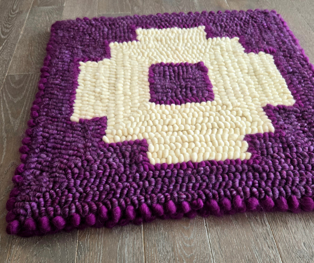 Pulled Wool Saddle Pad, 31" x 31", Purple Cheviot and Cream Mixed Breed Wool