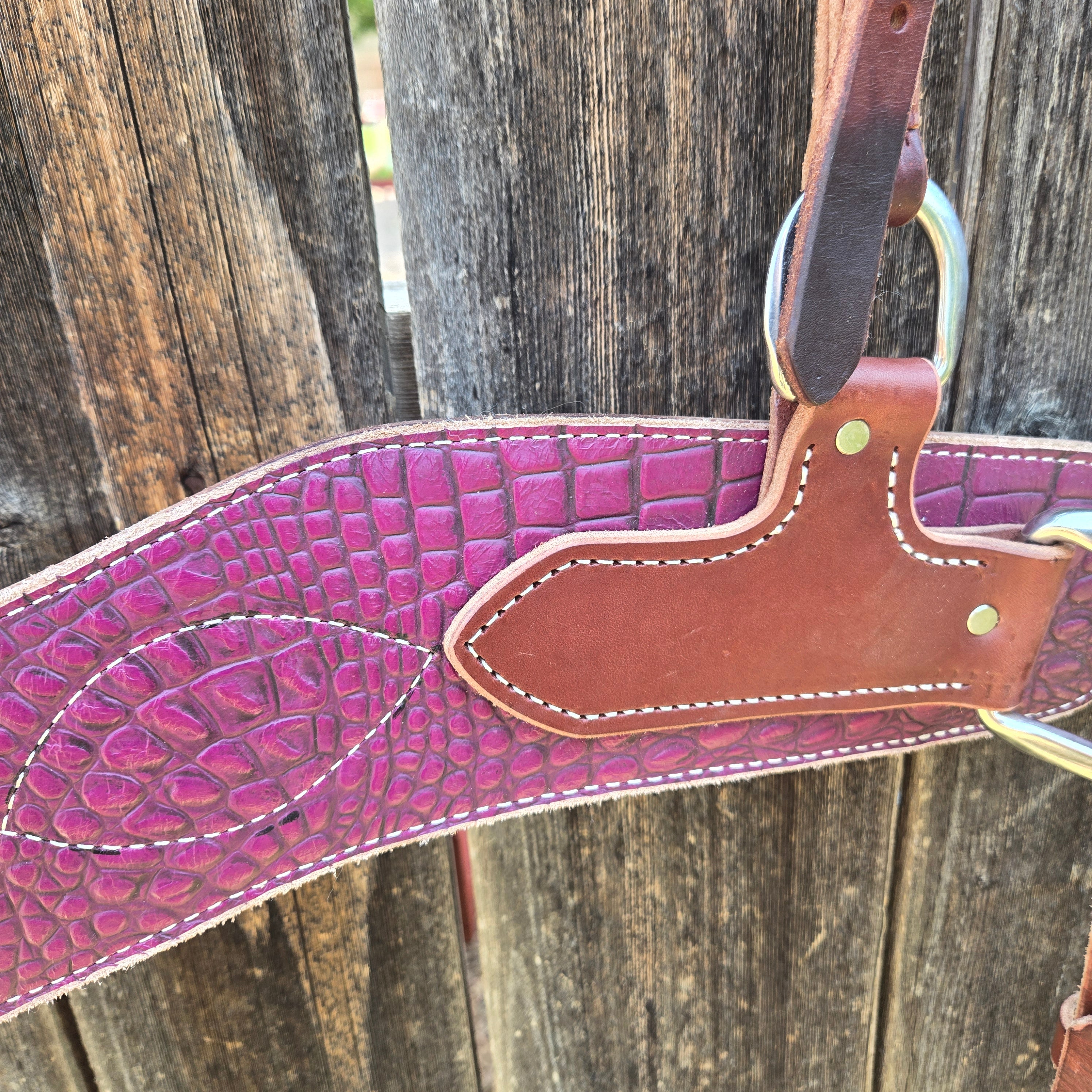 Arizona style tripping breast collar, purple mock croc overlay
