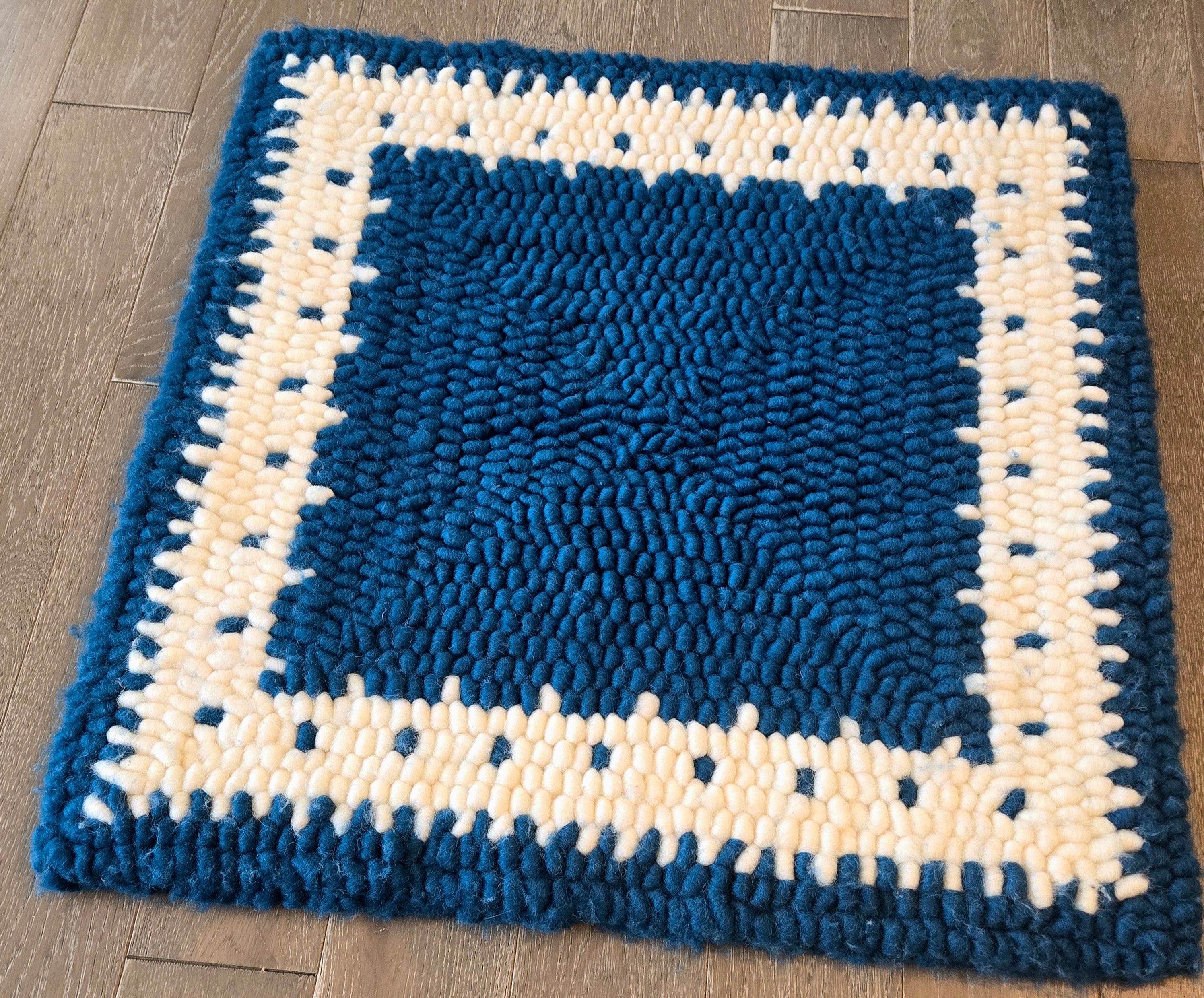 Blue and White Pulled Wool Saddle Pad, 30x30, Corriedale Wool