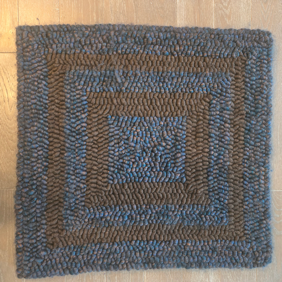 Pulled Wool Saddle Pad, 32" x 30", Peacock Blue Faced Leicester Wool and Brown Corriedale Wool