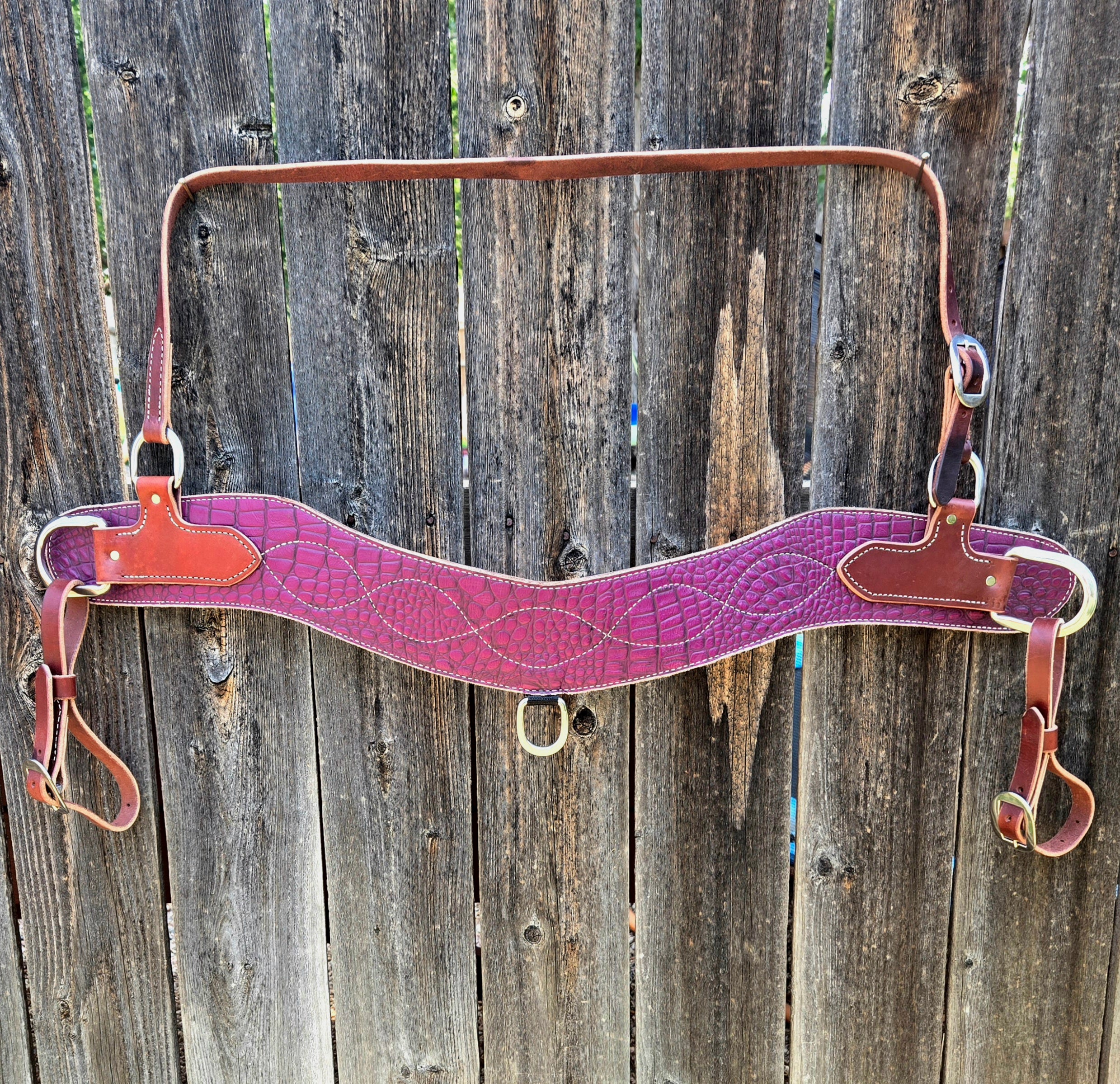 Arizona style tripping breast collar, purple mock croc overlay