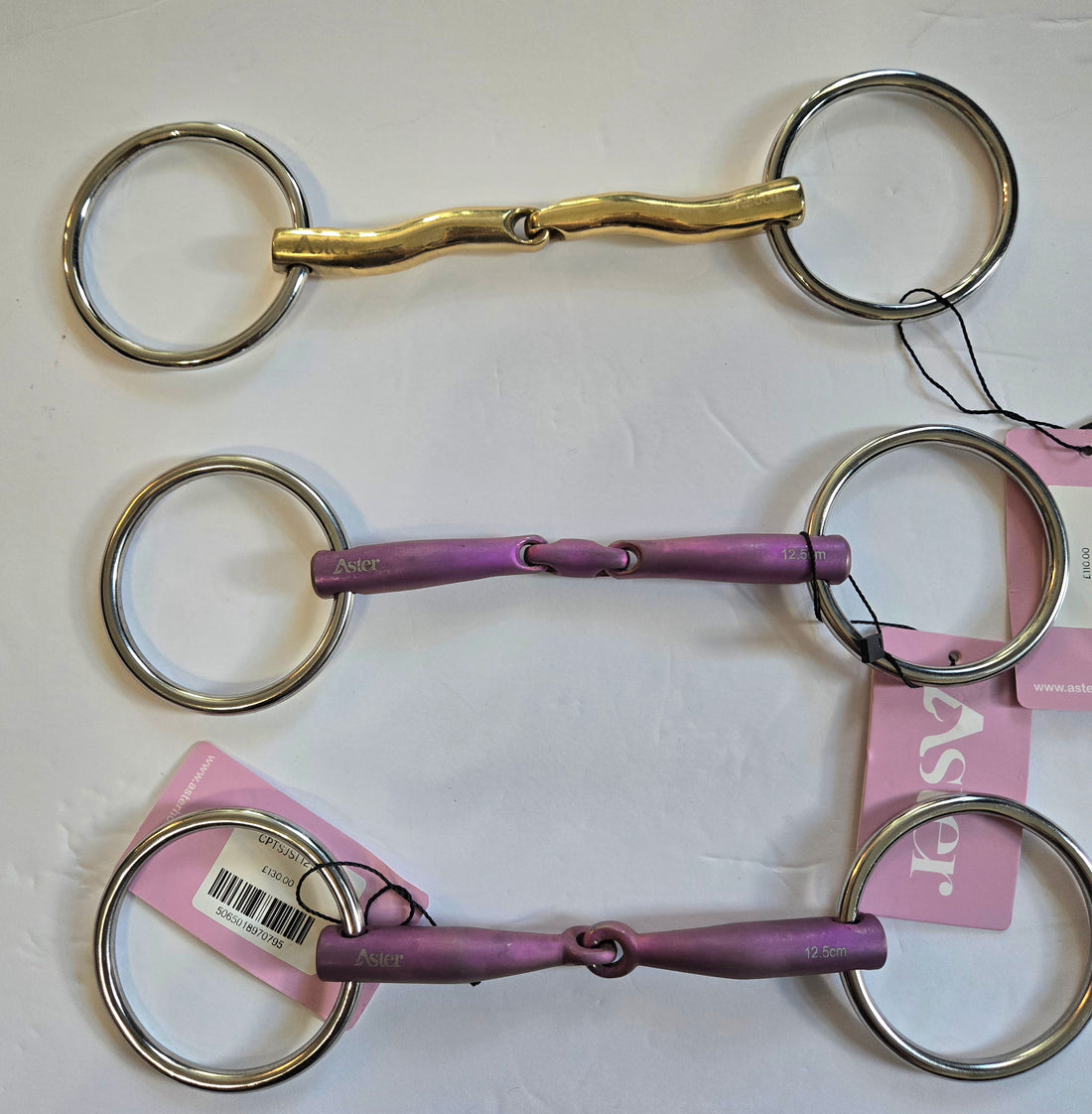 Pink titanium single jointed loose ring snaffle bit