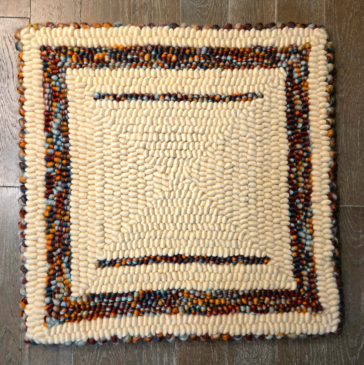 Pulled Wool Saddle Pad, 31"x31", Fire and Ice Merino Wool and Cream Mixed Breed Wool