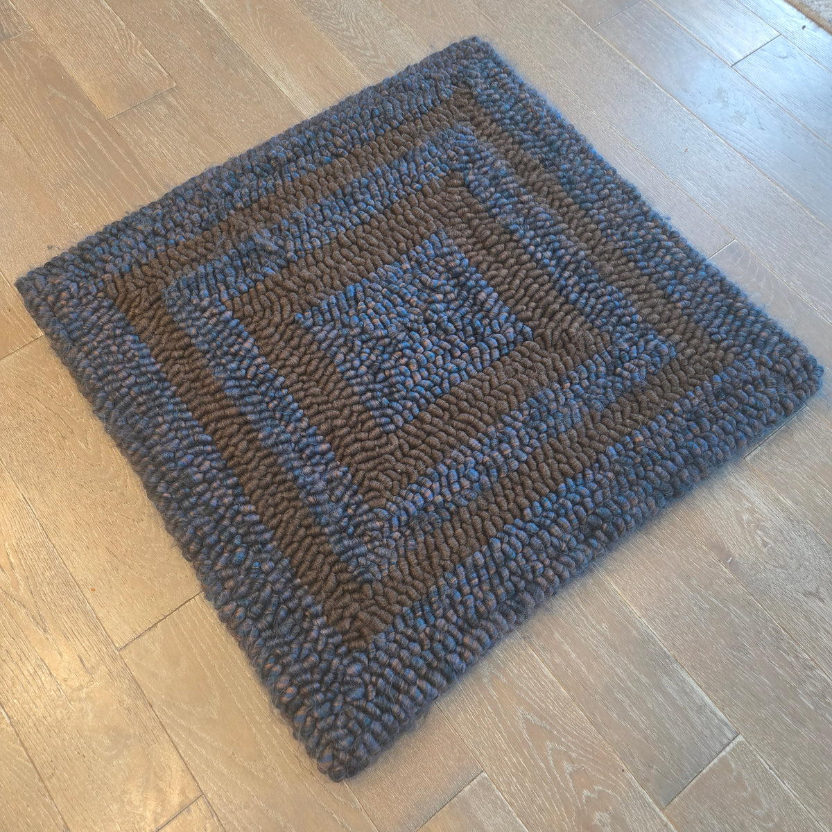 Pulled Wool Saddle Pad, 32" x 30", Peacock Blue Faced Leicester Wool and Brown Corriedale Wool
