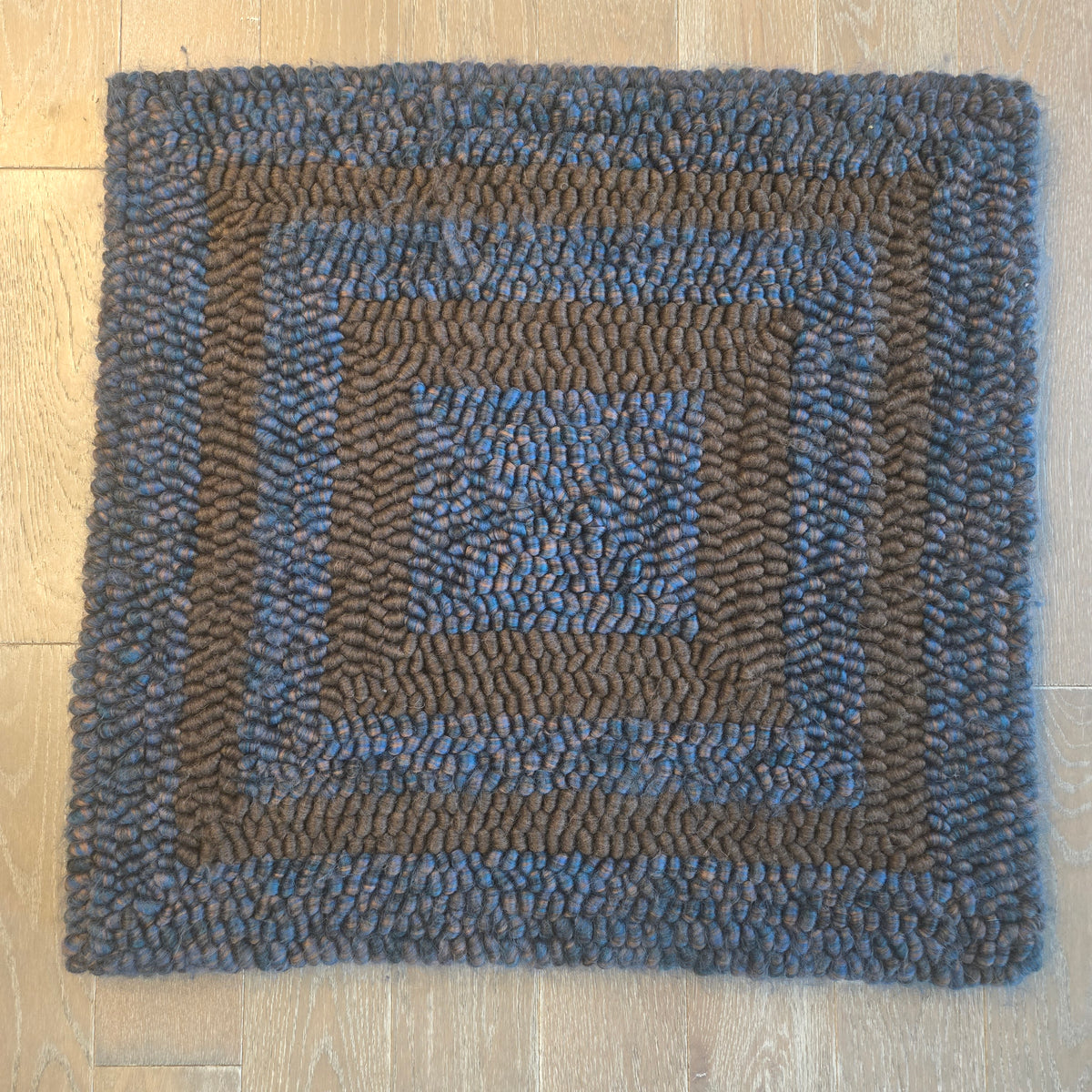 Pulled Wool Saddle Pad, 32" x 30", Peacock Blue Faced Leicester Wool and Brown Corriedale Wool